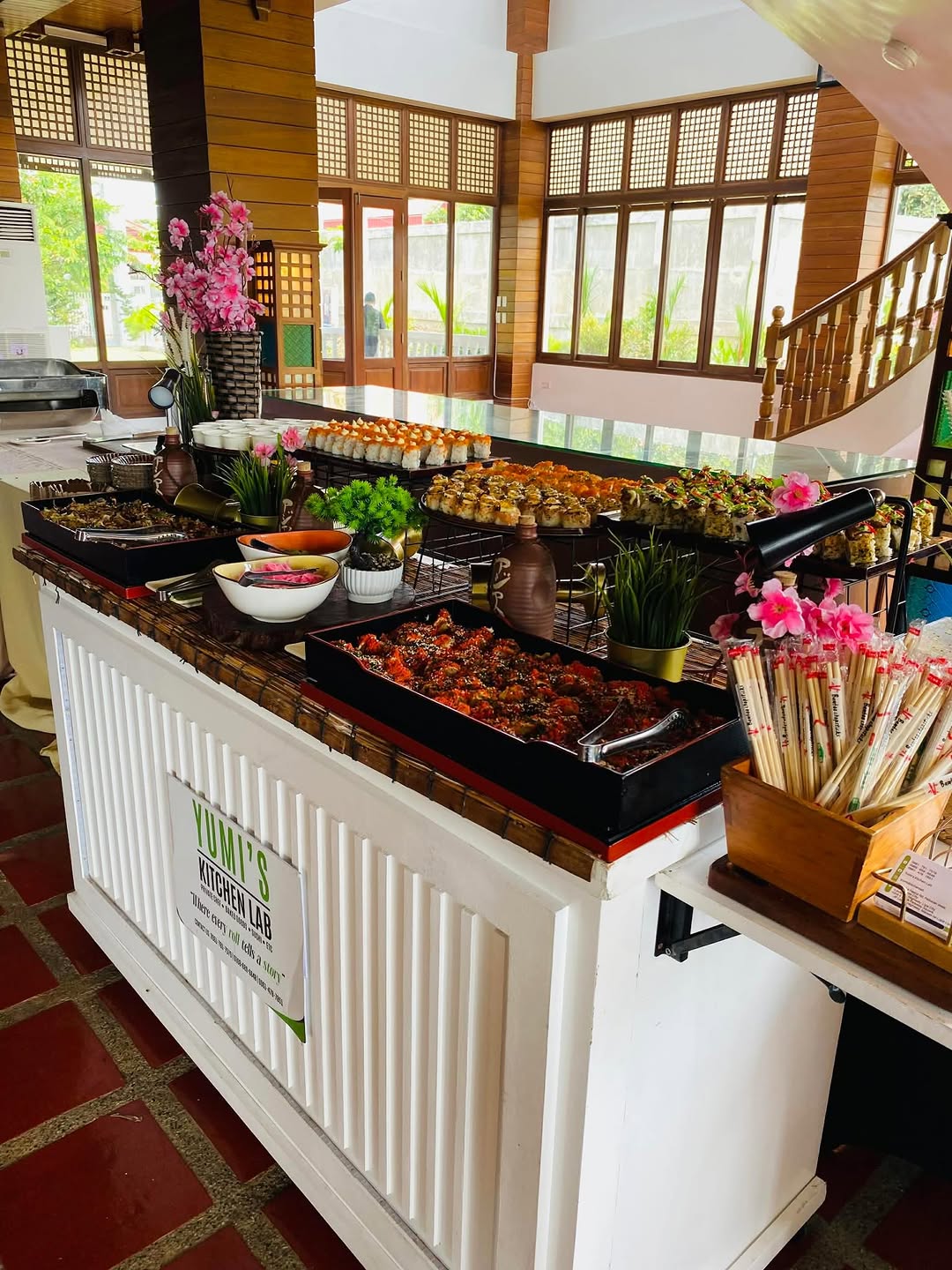 Yumi's Kitchen Lab sushi catering spread